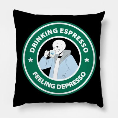 Sans Undertale Drinking Espresso Feeling Depresso Throw Pillow Official Undertale Merch