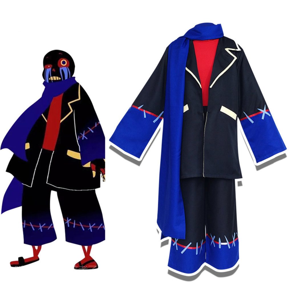 Anime Undertale Error Sans Cosplay Costume for Adult Black School Uniform Jacket Pants with Royal Blue - Undertale Merchandise